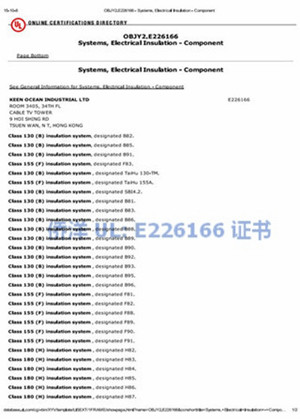侨洋实业UL通过绝缘系统证书